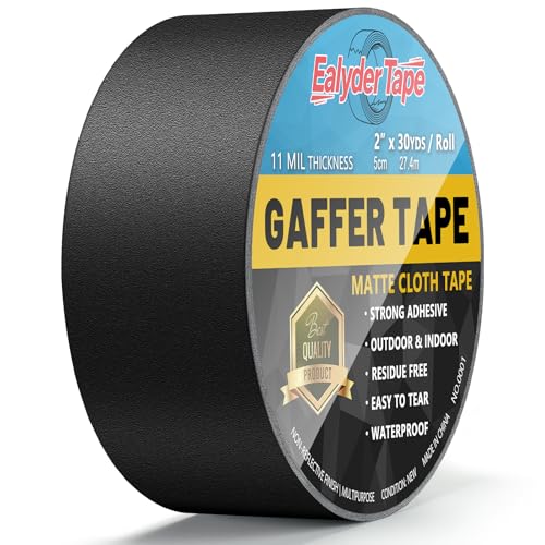 Black Gaffers Tape 2 Inch x 30 Yards - Heavy Duty, Waterproof, No Residue, Non-Reflective, Easy Tear Gaffers Stage Tape - Multipurpose
