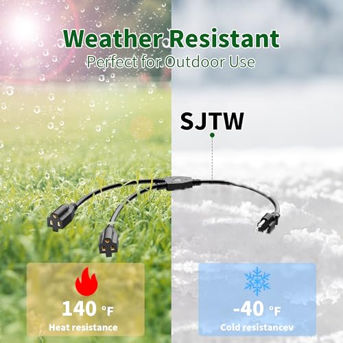 Elecan 3-Prong Y Splitter Power Extension Cord 1 FT/3 Pack, Straight Plug 1 to 2 Way Outlet Space Saver, Heavy Duty Weatherproof SJTW, 16AWG 13A, 5-15P Cable Extender for Indoor Outdoor-UL - size: 1FT-3Pack, style: Straight Plug
