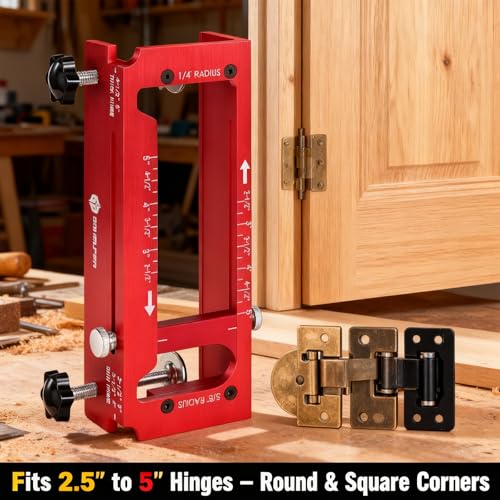 Door Hinge Jig, Aluminum Alloy Mortise Template Kit with Router Bit & Self-Centering Hinge Bit, User Manual for 2.5"-5" Hinges