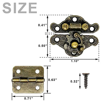 24Pcs Jewelry Box Hinges 12Pcs Antique Latch Hook Hasp Small Box Hardware Decorative Wooden Box Hinges and Latches with Screws DIY for Wood Gift Chest Box Wine Box Storage Box, Bronze Engraved