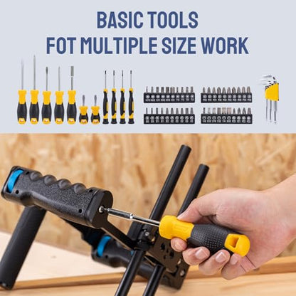 DELI 355-Piece Home Tool Set, Household Repairing Tool Kit with 14-Inch Wide Mouth Open Storage Tool Bag, Yellow