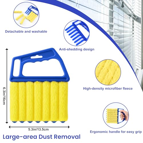 Blind Cleaner Duster Tool - 4 Pcs 7 Fingers Anti-Shedding Window Blind Cleaner Tool and 4 Pcs Air Vent Cleaner, with High-Density Microfiber Fleece and Ergonomic Handle, Detachable and Washable