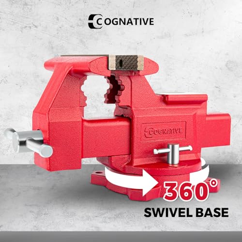6.5" Heavy-Duty Bench Vise Ductile Iron Bench Vise 360° Swivel Bench Vice with Anvil, Red - size: 6.5-inch