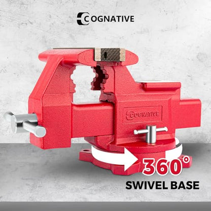 6.5" Heavy-Duty Bench Vise Ductile Iron Bench Vise 360° Swivel Bench Vice with Anvil, Red - size: 6.5-inch
