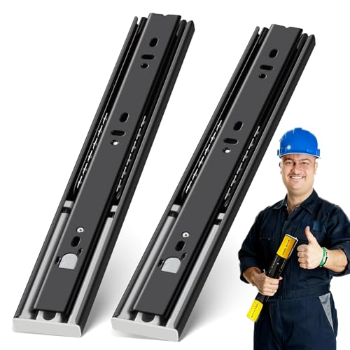 YENUO Push to Open Drawer Slides Full Extension Rail 12 14 16 18 20 22 24 inch handleless Side Mount Dresser Cabinet Bracket Replacement Ball Bearing Tracks kit Guide Runner 100 lb 1 Pair - color: Black-Push Open, size: 12 Inch
