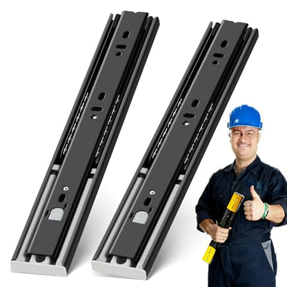 YENUO Push to Open Drawer Slides Full Extension Rail 12 14 16 18 20 22 24 inch handleless Side Mount Dresser Cabinet Bracket Replacement Ball Bearing Tracks kit Guide Runner 100 lb 1 Pair - color: Black-Push Open, size: 16 Inch