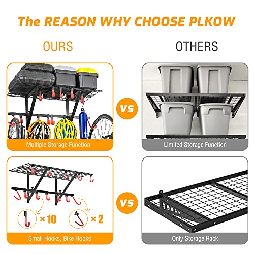 PLKOW Garage Wall Shelving 4-Pack Includes Bike Hooks, Sturdy Adjustable Garage Shelving Wall Mount Wall Organizer (Black, 4-Pack) - size: 4-pack