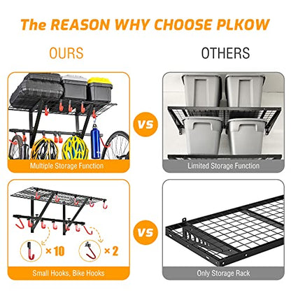 PLKOW Garage Wall Shelving 4-Pack Includes Bike Hooks, Sturdy Adjustable Garage Shelving Wall Mount Wall Organizer (Black, 4-Pack) - size: 4-pack