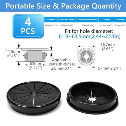 4 Pcs Cable Grommet, Snap Bushing 2-1/2" (63 mm) Mounting Diameter, Flexible Petal-Shaped Buckle Round Nylon Desk Grommet for Wires Through Countertop Cord Organizer and Protection, Black - style: 2-1/2" -RSB 4PCS