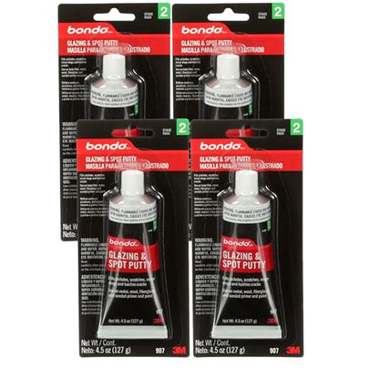 3M Bondo Glazing and Spot Putty 4 Pack (4 x 4.5 oz Tubes = 18 oz Total) Nitrocellulose red auto Body Glazing Putty for pinhole, Scratch and Small dent Repair on Metal, Fiberglass and Wood - size: 4 Pack