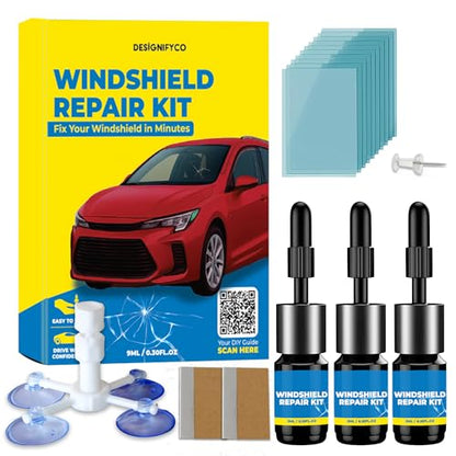 Windshield Crack Repair Kit 3 Bottles Nano Quick and Efficiency Glass Repair Liquid for Cracks Glass Fixing Chips,Bullseye, Star-Shaped,Windshield Scratch Remover