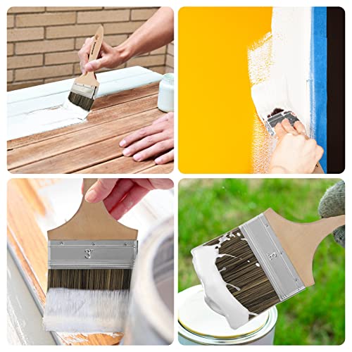 Double Thick Chip Paint Brush, Wood Stain Brushes for Painting Walls and Fence Staining, Wooden Handle Masonry Paintbrush for Varnish, Paste, Gesso and Limewash (3 inch)