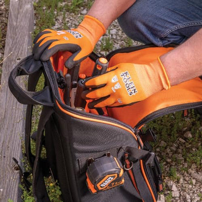 KLEIN TOOLS 60580 Work Gloves, Knit Dipped Cut Resistant ANSI A1 Nitrile Coated Gloves, Nylon-Spandex, Touchscreen Capable, Medium, 2-Pair - size: Medium, style: 2-pair Pack