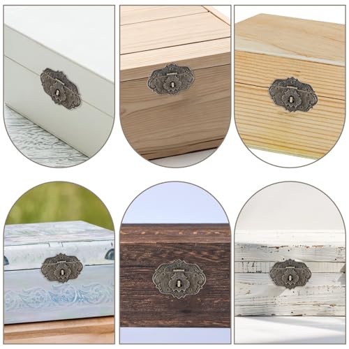 Jewelry Box Hinges Hasp Catch Lock, Antique Engraved Latch and Box Corner Protectors Hardware Kit Brass Hasp Clasp Latch Lock with Screws for DIY Wooden Case Furniture Cabinet Suitcase Decoration