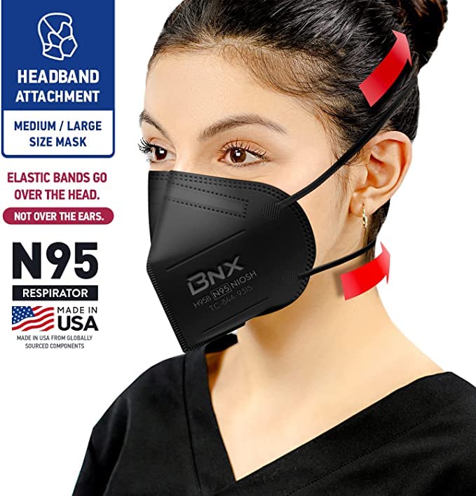 AccuMed BNX N95 Mask Black MADE IN USA Particulate Respirator Protective Face Mask (10-Pack, Approval Number TC-84A-9315 / Model H95B) - color: 10 Pack - Black