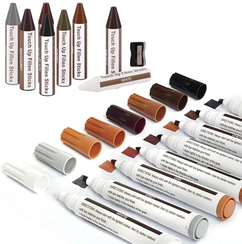 SEISSO Furniture Markers Touch Up - 17PCS Furniture Repair Kit, 8 Colors Wood Markers and Wax Sticks with Sharpener Kit Used for Stains, Scratch, Wood Floors, Stains, Tables, Desks, and Cover Ups - size: 8+8+Sharpener kit