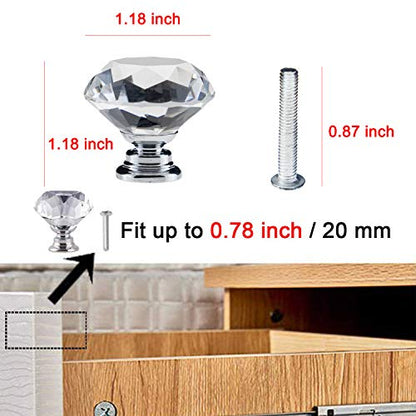 YourGift 6 Pack Drawer Knobs Diamond Shaped Crystal Glass 30mm Cabinet Knobs Pull Handles (30 mm, 6 Pack, Silver) - color: Silver, size: 30 mm, 6 Pack