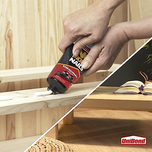 UniBond No More Nails Original, Heavy-Duty Mounting Adhesive, No Nails Strong Glue for Wood, Ceramic, Metal & More, White Instant Grab Adhesive, 1 x 234g Tube