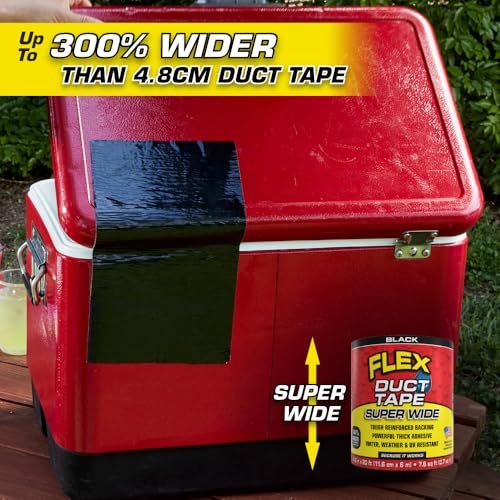Flex Duct Tape, Super Wide, 4.6 Inches x 20 Feet, Black, Heavy Duty Strong, Multi-Surface, Water, Weather and UV Resistant, Tearable, Perfect for Boxes, No Residue - color: Black, size: 4.6" x 20'