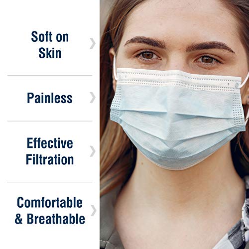 WECARE Disposable Face Mask Individually Wrapped - 50 Pack, Printed Masks - 3 Ply - color: Blue