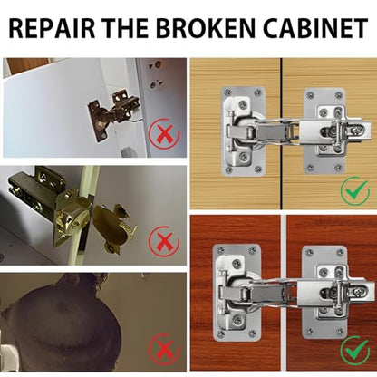 TamBee Cabinet Hinge Repair Plate Kit, Stainless Steel Fixing Plates for Cupboard Door Replacement Rust Resistant Easy to Install, 12 Pcs - style: Fix Plates