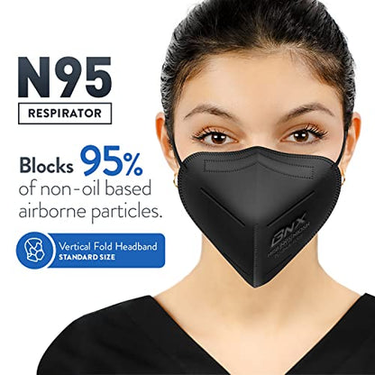 AccuMed BNX N95 Mask Black MADE IN USA Particulate Respirator Protective Face Mask (10-Pack, Approval Number TC-84A-9315 / Model H95B) - color: 10 Pack - Black