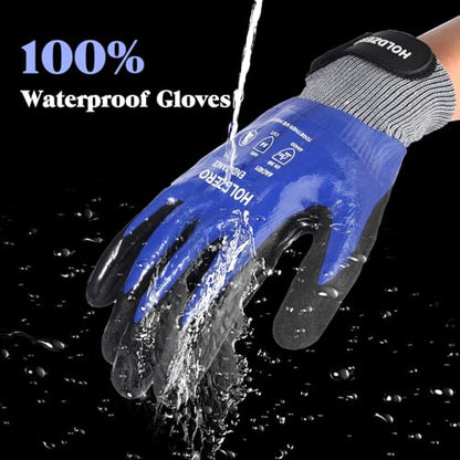 Nitrile Fully Coated Work Gloves Abrasion Cut Resistant A4 Waterproof 2 Pairs Blue M/L/XL - size: X-Large