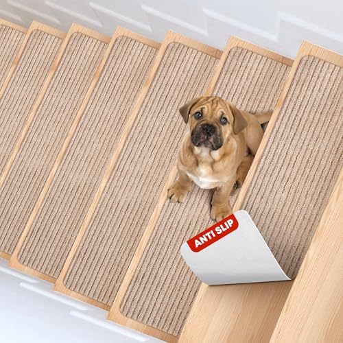 MBIGM 8" x 30" Non Slip Carpet Stair Treads Indoor (4 Pack), Non Skid Stair Rugs for Stairs, Slip Resistant Stair Runner for Kids, Seniors & Pets, Reusable Adhesive, Cornstalk - color: Cornstalk, size: 8" X 30" - 4 Pcs