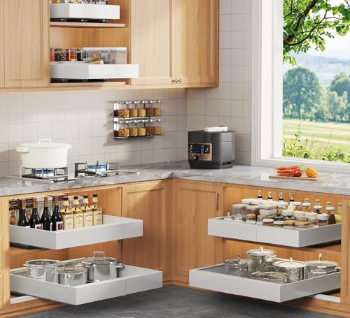 Seinloes 6 Pack Expandable Pull Out Cabinet Organizer 21"Deep With Raising Pad for Framed Cabinets,Upgrade 3 Slide Rails Slide Out Drawers,No Drill Roll Out Shelves,Adjustable Width 12.1"-20.4" White - color: White, size: 21"D x 12.1"-20.4"W(6Pack)