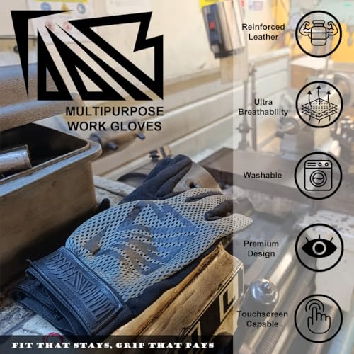 Taaib™ Work Gloves for Mechanic Electrician Industrial Tactical Utility Personnel, Women Men, All-Purpose Reinforced Leather