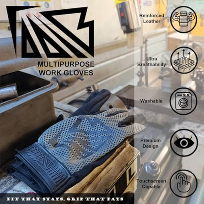 Taaib™ Work Gloves for Mechanic Electrician Industrial Tactical Utility Personnel, Women Men, All-Purpose Reinforced Leather
