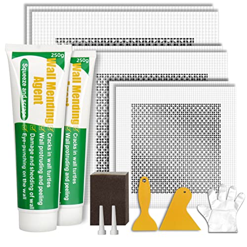 Drywall Repair Kit | 500g Safe Wall Mending Agent | 6pcs Wall Patches | Reusable Frosted Block | Scrapers | Easy Hole Filling for Aluminum, Metal, Plaster, Sheetrock & Ceiling - size: 15Pcs_500g