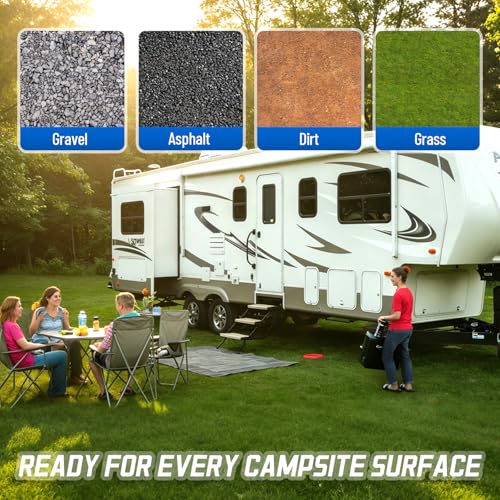ROBLOCK 4-Pack Rubber RV Jack Pads for Camper Trailer with Handle, Weather-Resistant RV Stabilizer Jack Pads Stop Sinking & Slipping on Uneven Ground Gravel Asphalt Dirt Grass 8.8 * 6.4 - size: Rubber 8.8"*6.4"