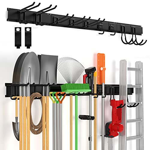 64" Ailadl Wall Mount Tool Storage Rack, 15 PCS Heavy Duty Steel Yard Garden Tool Organizer, Garage Tool Organizer Wall Mounted Storage System Hold Up to 550lbs, with 2 Extension Cord - size: 64 Inch 1.0