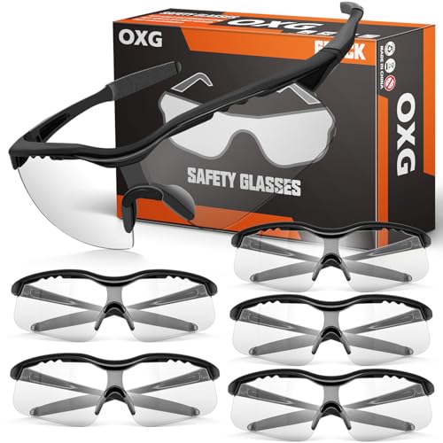 OXG 6 Pack Tinted Safety Glasses for Men Women, Safety Goggles ANSI Z87.1 Protective Eyewear Scratch Resistant Eye Protection - color: Clear