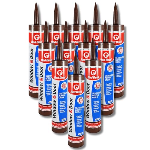 Red Devil 084640 Window & Door Siliconized Acrylic Caulk (Brown), 10.1 oz. - color: Brown, style: Pack of 12