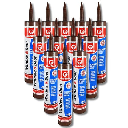 Red Devil 084640 Window & Door Siliconized Acrylic Caulk (Brown), 10.1 oz. - color: Brown, style: Pack of 12