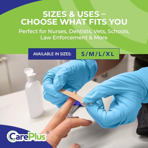 CARE PLUS Nitrile Gloves for Medical Use - Powder & Latex-Free - Black/Blue - S, M, L, XL - 100, 200, 1000 - color: Blue, size: Large