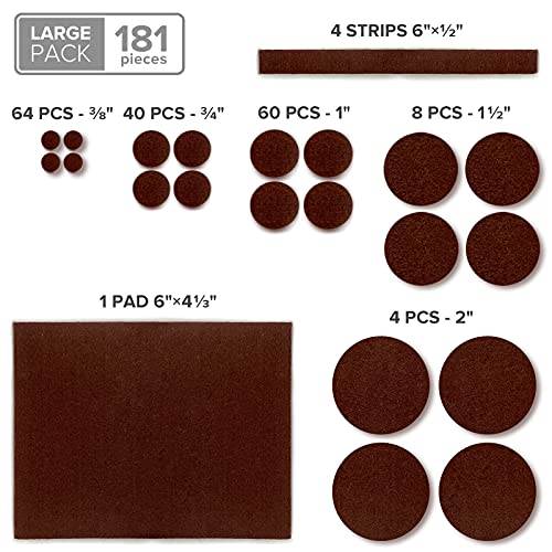 Felt Furniture Pads X-PROTECTOR 181 PCS Premium Furniture Pads - Felt Pads Furniture Feet Best Wood Floor Protectors - Protect Your Hardwood & Laminate Flooring! - size: 181 PCS Brown, Round & Square