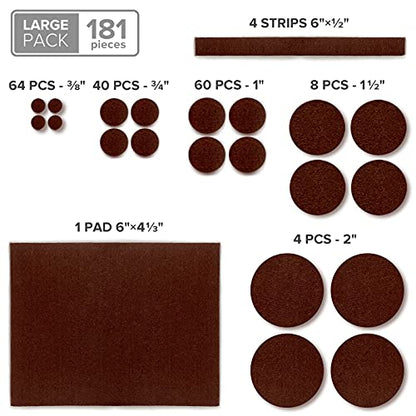 Felt Furniture Pads X-PROTECTOR 181 PCS Premium Furniture Pads - Felt Pads Furniture Feet Best Wood Floor Protectors - Protect Your Hardwood & Laminate Flooring! - size: 181 PCS Brown, Round & Square