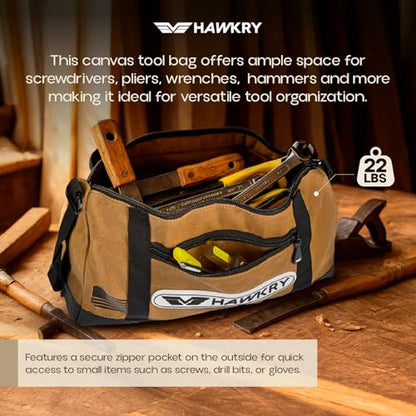 HAWKRY Heavy Duty Canvas Tool Bag – Waterproof Canvas Zipper Pouch, Garden Tool Bag, Construction Bags Heavy Duty, Small Zipper Pouch, Motorcycle Tool, Multipurpose Fishing Bag - color: Beige
