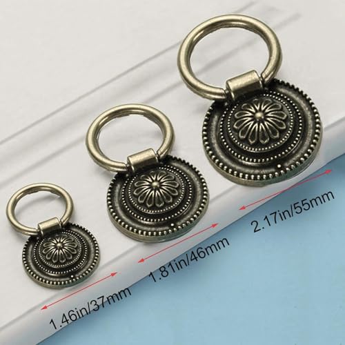 6PCS Drop Ring Handles Dresser Ring Pull Brass Oil-Rubbed Bronze Cabinet Cupboard Pulls Drawer Ring Handle Knobs (Bronze, 1.8in/46mm) - color: Bronze, size: 1.8 inches