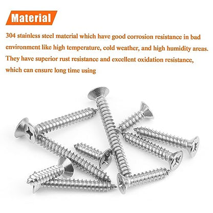 #12 x 3/4" 1" 1-1/4" 1-1/2" 2" Wood Screws Set, HELIFOUNER 54 Pieces Phillips Countersunk Head Self-Tapping Screws Assortment Kit, Phillips Flat Head Wood Screws, 304 Stainless Steel - size: #12