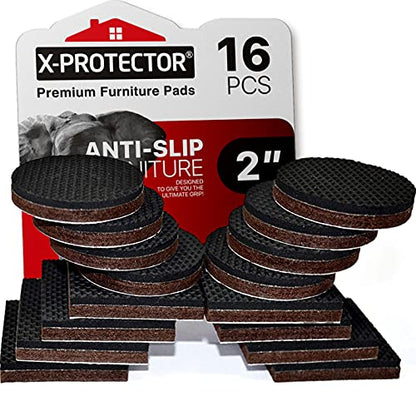 16 PCS 2" Non-Slip Furniture Pads X-Protector - Premium Furniture Grippers! Self-Adhesive Rubber Feet for Furniture Feet - Ideal Non-Skid Furniture Pads Floor Protectors to Keep Furniture in Place! - size: 2 inch 16 Round & Square