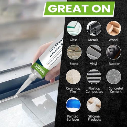 SHIELDOM RTV Silicone Adhesive Sealant 100% Silicone Sealer All-Purpose Caulk Waterproof Stronger Adhesion, Shrink & Crack Proof Caulking for Car, Kitchen, Window, Bathroom, Door (Clear, 3.4 Fl. Oz.) - color: Clear
