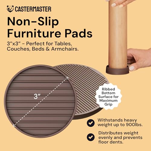 CasterMaster Non Slip Furniture Pads for Hardwood Floors - Circular (Brown, 3'' x 3'' - 4 Pack) - Round Furniture Cups & Chair Leg Floor Protectors for Scratch-Free Floors - Non Slip Caster Cups - size: 3'' x 3'' (Pack of 4)