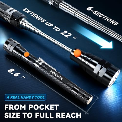 VIBELITE Extendable Magnetic Flashlight with Telescoping Magnet Pickup Tool-Cool Gadget Gifts for Men, Women, Him, Teen Boys, Husband, Dad, Father, Mechanic, Birthday Gifts for Men, Black - style: Magnetic Tool