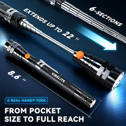 VIBELITE Extendable Magnetic Flashlight with Telescoping Magnet Pickup Tool-Cool Gadget Gifts for Men, Women, Him, Teen Boys, Husband, Dad, Father, Mechanic, Birthday Gifts for Men, Black - style: Magnetic Tool