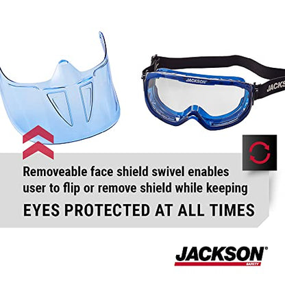 Jackson Safety GPL Series Safety Goggles with Detachable Flip-Up Face Shield - Anti-Fog Goggles for Men and Women, Fits Over Glasses - ANSI Z87.1 - Clear Lens - style: Clear Lens