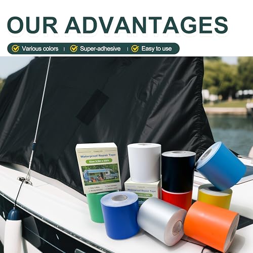 TIANLDD Waterproof Repair Tape for Fabric,RV Awning,Boat Covers,Tents,Tarp,Heavy Duty Outdoor Repair Patch - 2.8IN x 30FT（Black）